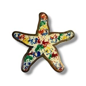 1960's MCM Confetti Splatter Starfish Silver Large 3" Brooch Pin Pendant Beachy